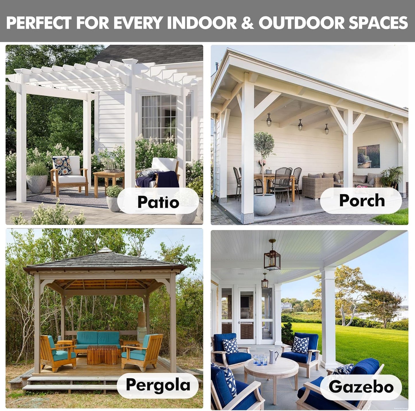 HolidayIdeas Linen Outdoor Curtains for Patio Waterproof-4 Panels Cream Outside Gazebo Curtains 54"x95"-Indoor/Outdoor Curtains Weighted Weatherproof, Privacy for Pergola, Porch, Cabana, Livingroom