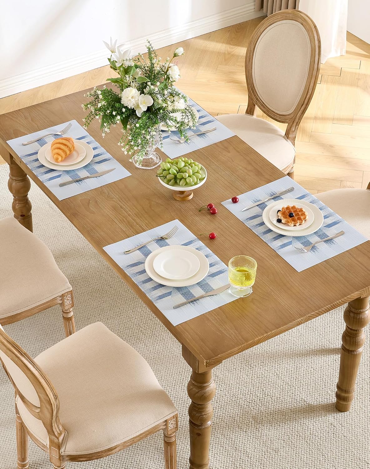 Leetaltree Geometric Print Blue Placemats Set of 12 - Heat Resistant Non-Slip Place mats for Dining Table, Washable Durable PVC Vinyl Woven Table Mats (Geometric Blue, 12)