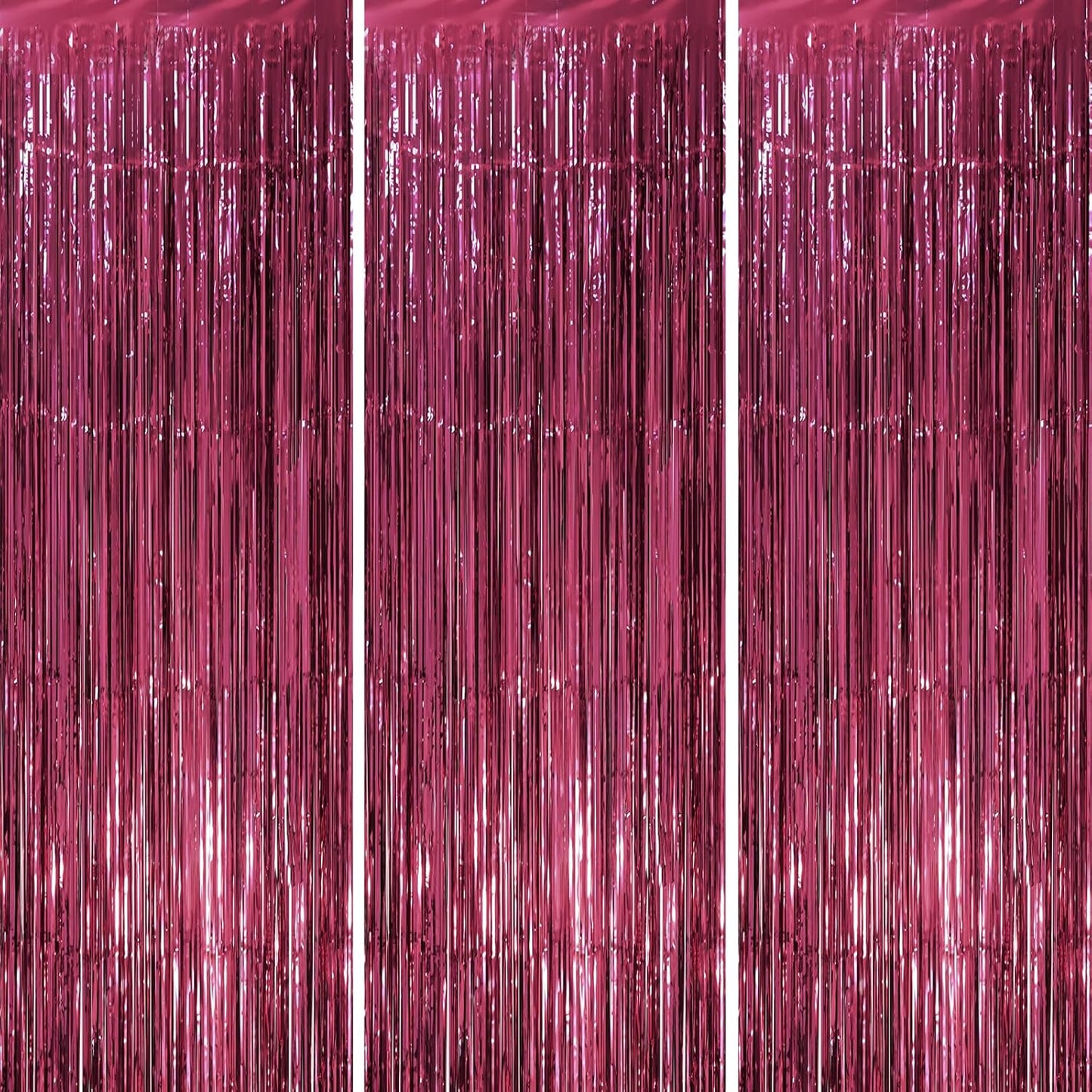 3 Pack 3.3 x 8.2 ft Burgundy Foil Fringe Backdrop Curtains, Tinsel Streamers Party Decorations, Fringe Backdrop, Door Shimmer for Graduation, 70s, 80s, 90s Party