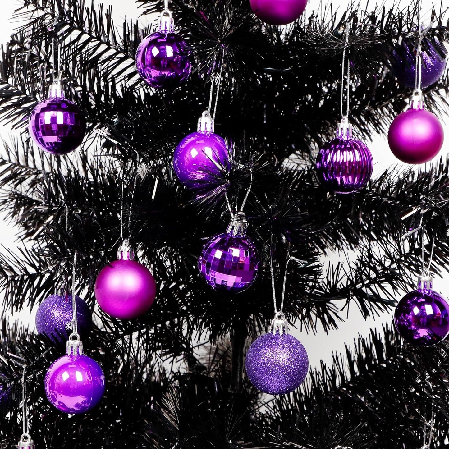 Lulu Home Halloween Hanging Ornaments, 34 Ct 1.57" Pre-Strung Plastic Balls, Shatterproof Barrel Packed Balls for Holiday Party Wreath Tabletop Tree Decorations, Dark Purple