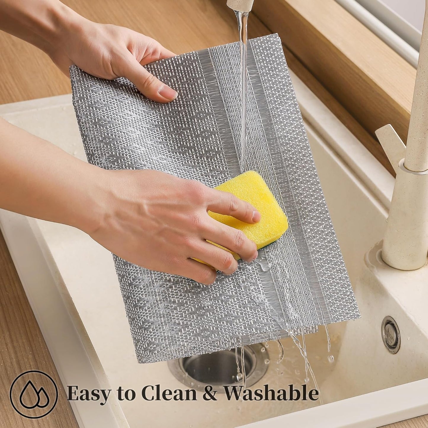 Leetaltree Lunar Grey Placemats Set of 6 - Heat Resistant Non-Slip Place mats for Dining Table, Washable Durable PVC Vinyl Woven Table Mats（Lunar Grey, 6）