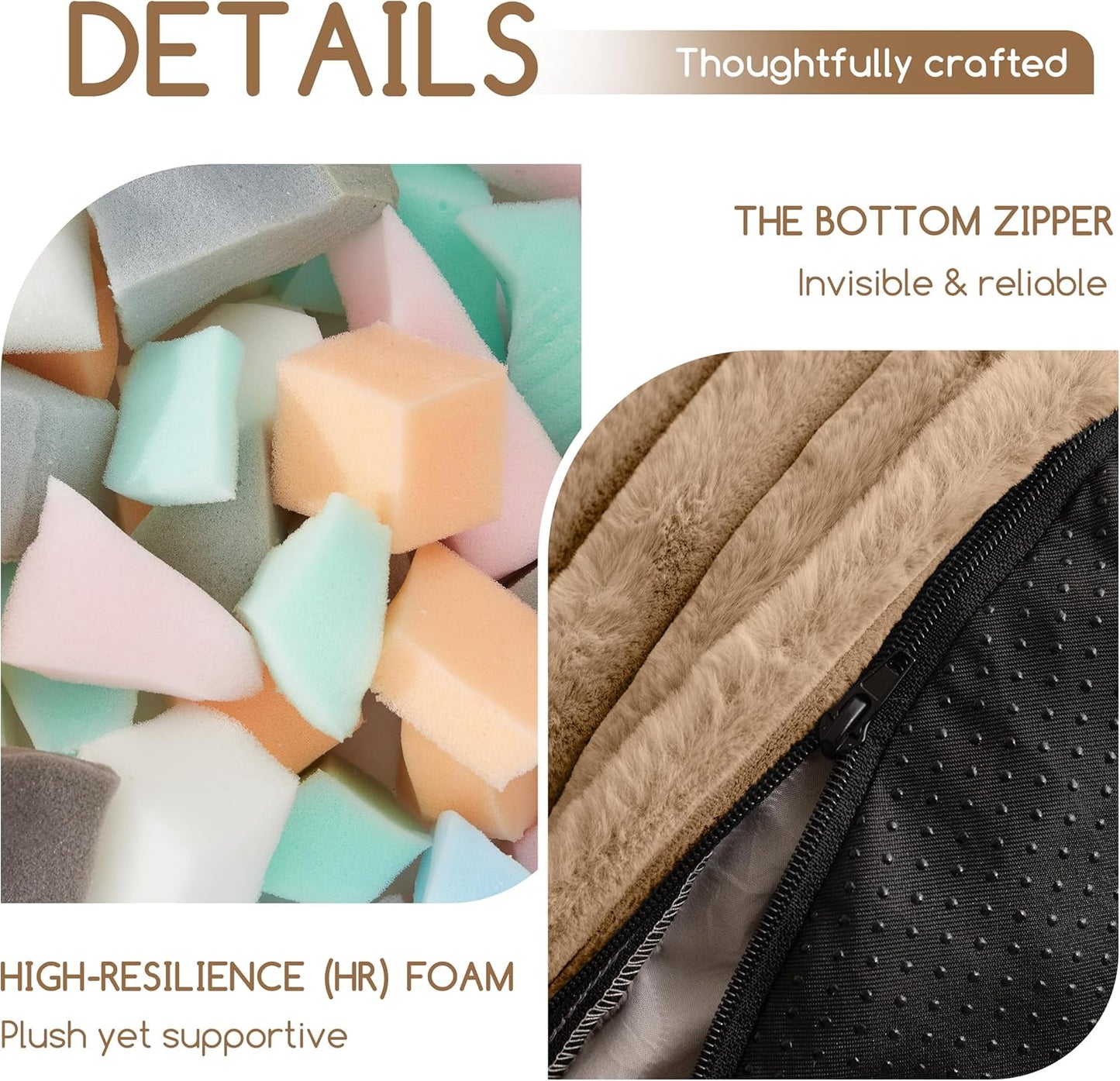 HIGOGOGO Round Stuffed Pouf Ottoman, Corduroy Poufs with High-Density Foam Filling, Furry and Fluffy Pouf Foot Stool Storage Ottoman, 20 X 15 Floor Poufs Foot Rest for Living Room, Brown