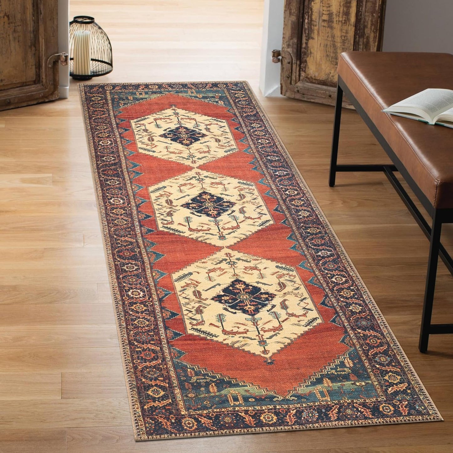 Keen Home Design 2x12 Rug - Machine Washable Runner with Non-Slip Backing, Ideal for Hallway, Entryway, Kitchen, Laundry Room - Vintage, Easy Clean, Durable, Low Pile Rug - (2'6" x 12')