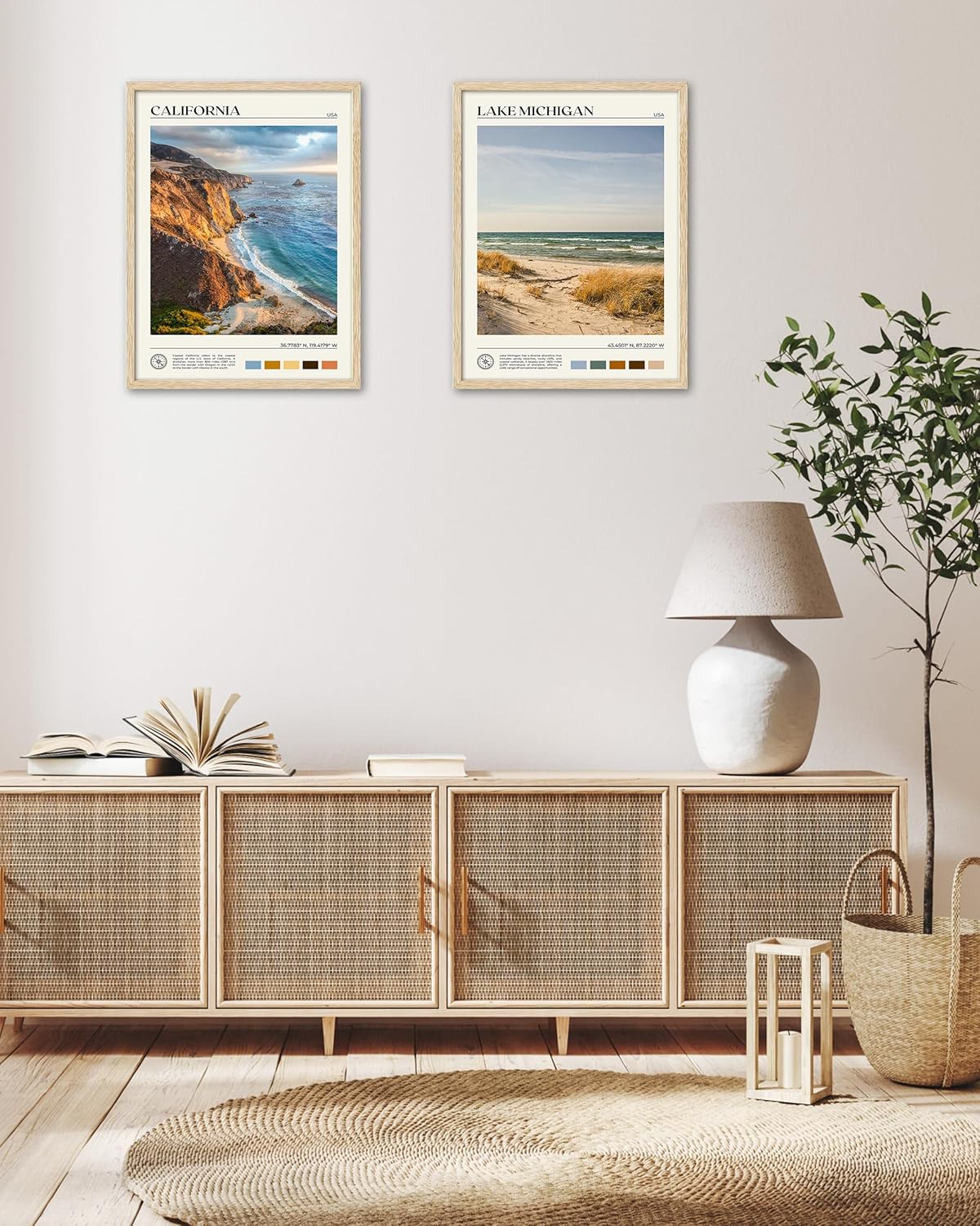 HesenDot Natural OAK Wood Coastal California Refers Framed Wall Art,12x16in Natural Seascape Canvas Wall Print,Classic Urban Landmark Wall Decor for Living Room,Bedroom,Office Gallery Gifts Set of 1