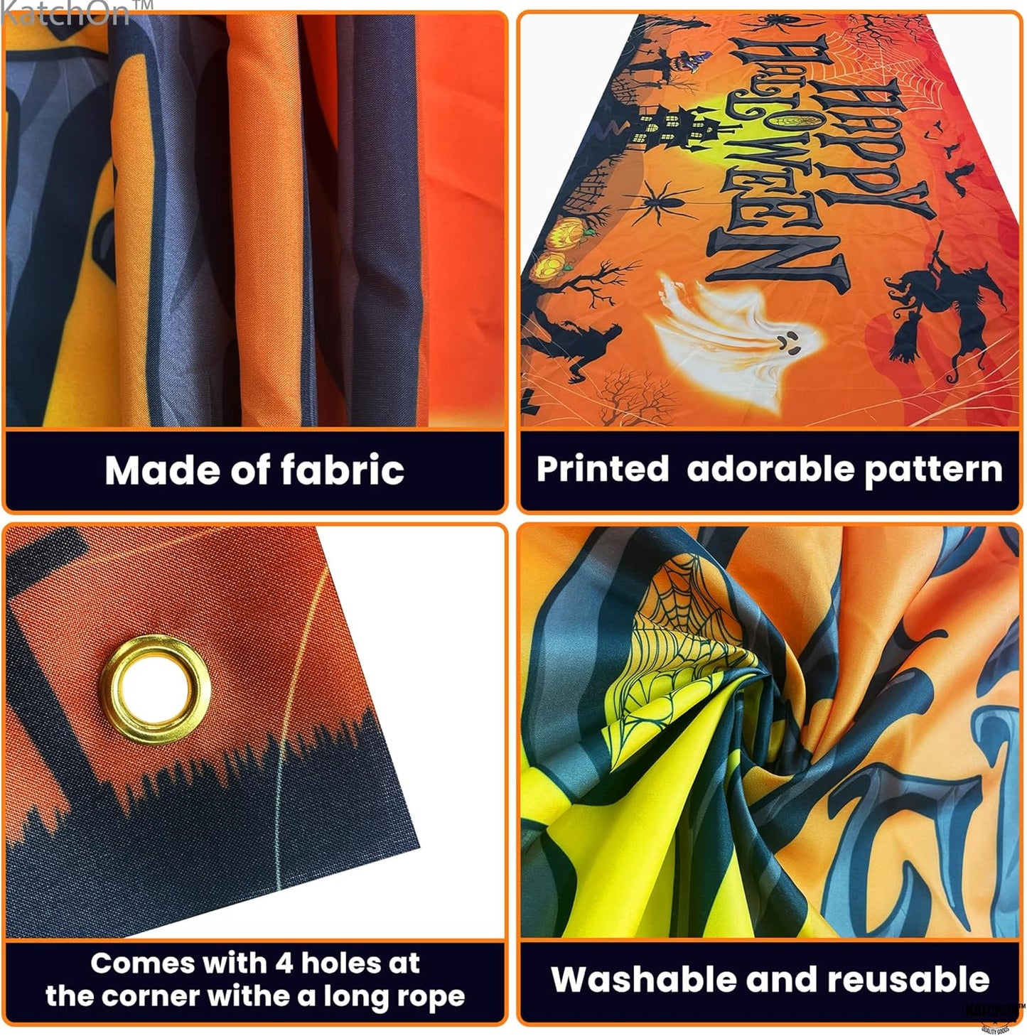 KatchOn Orange Happy Halloween Banner - XtraLarge 72x44 Inch | Pumpkin Backdrop for Party Decorations & Photography