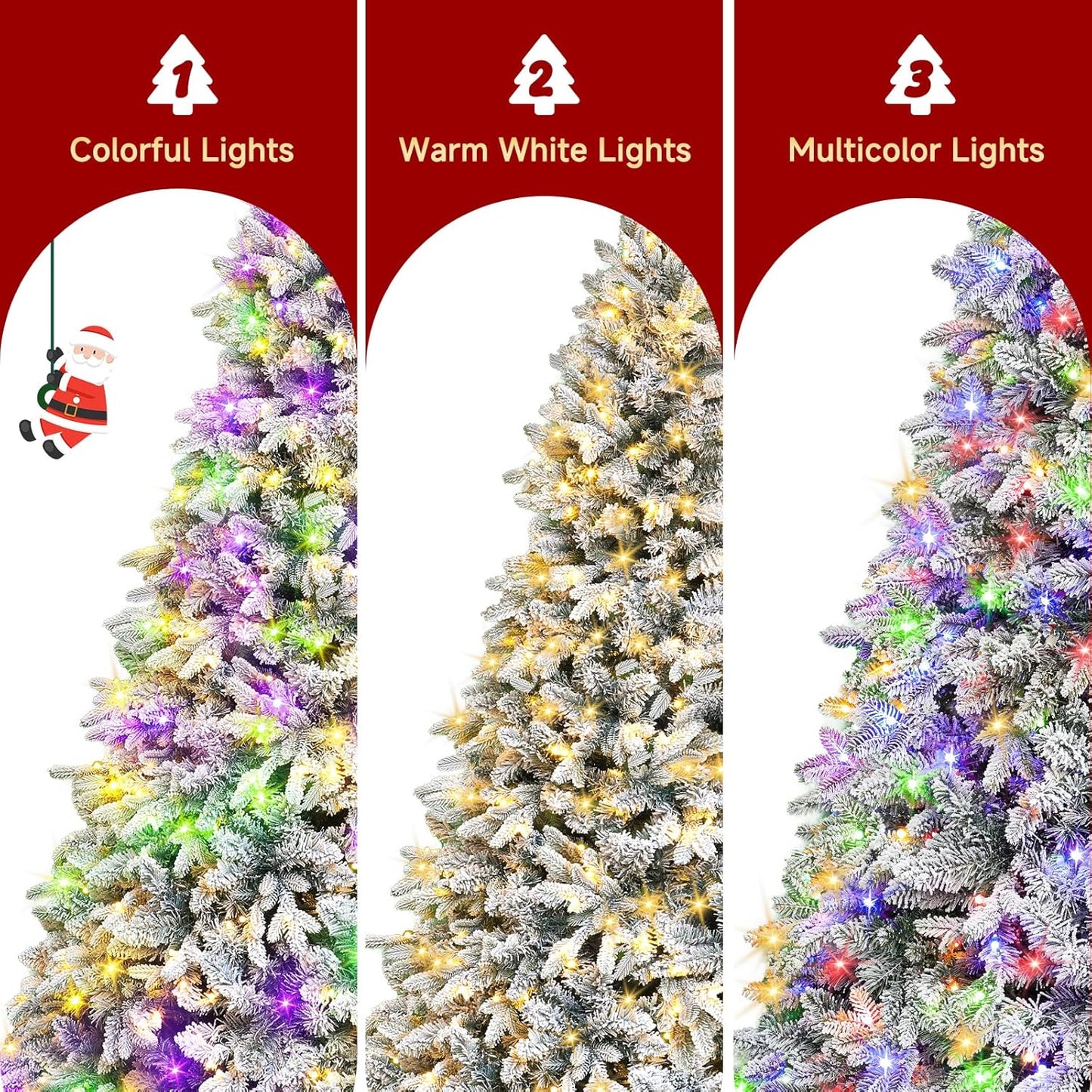 6.5ft Pre-Lit Snow Flocked Rotating Christmas Tree with 340 Multi-Color LED Lights, 1036 PE & PVC Tips - Realistic Artificial Tree for Holiday Decor