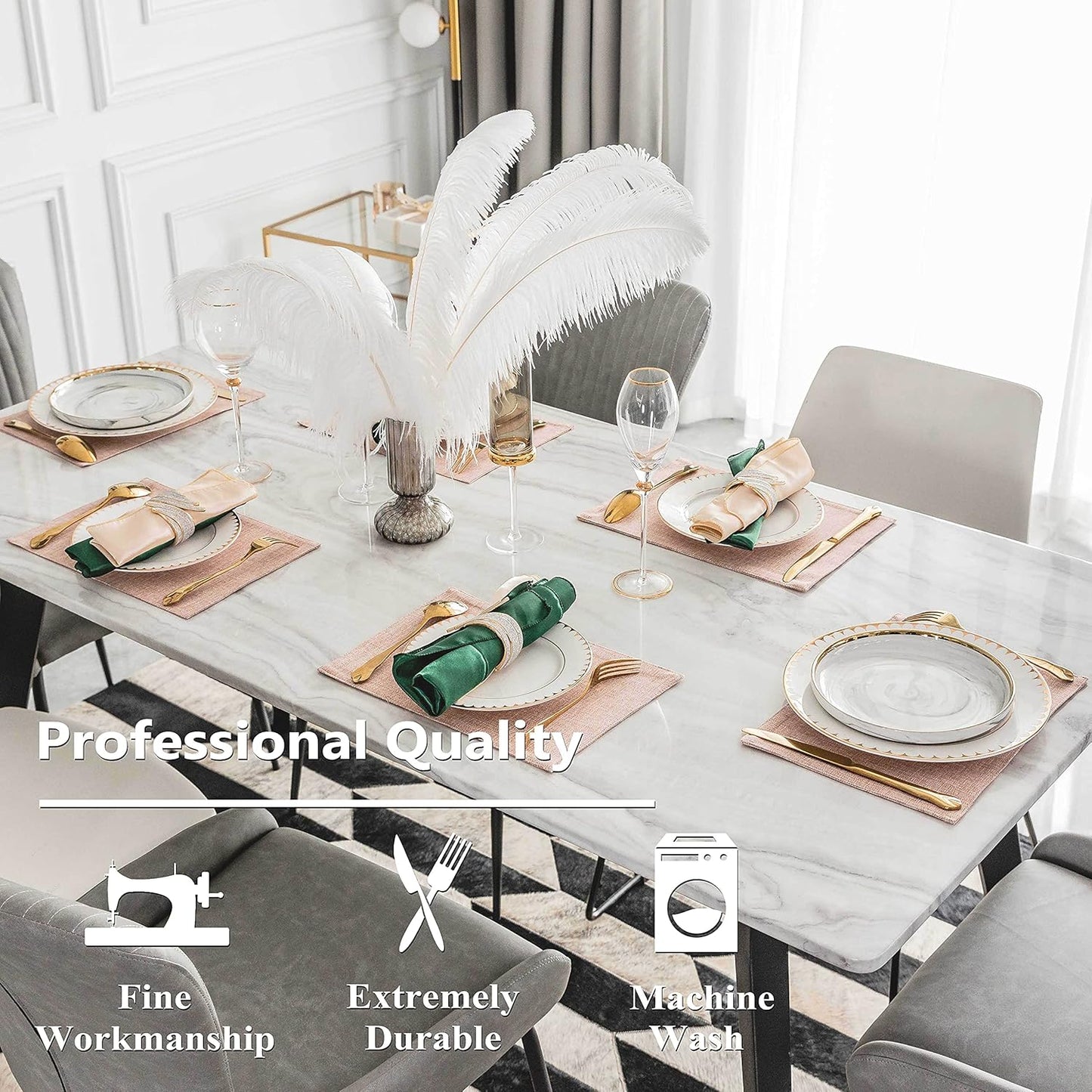 Home Brilliant Placemats Set of 4 Heat Resistant Dining Table Place Mats for Kitchen Table Party Dinner Decorations, 13 x 19 inches, Apricot Pink