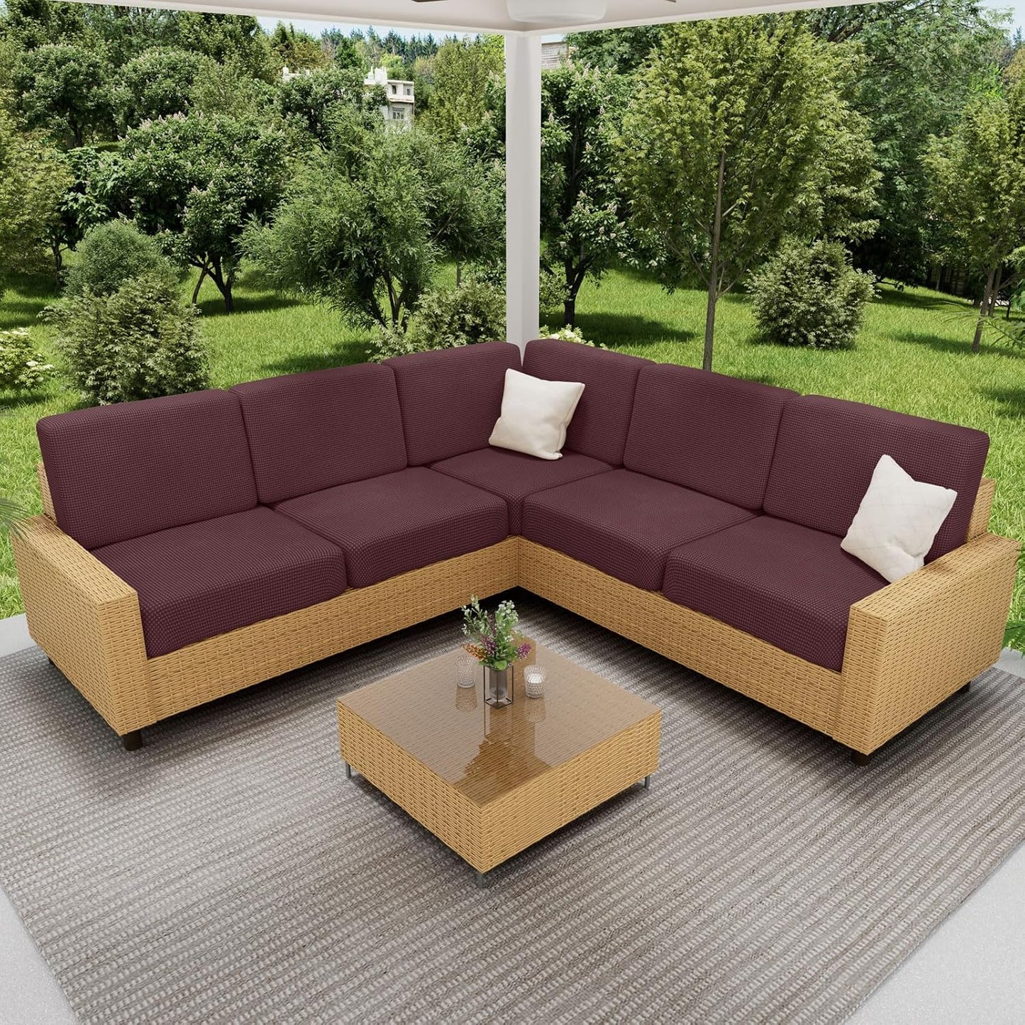 hyha Waterproof Sectional Couch Covers, Non Slip Sofa Couch Cushion Covers L Shape, Thick Stretch Jacquard Fabric, Washable Sofa Slipcovers with Elastic Bottom (1 Piece for Chaise, Chocolate)