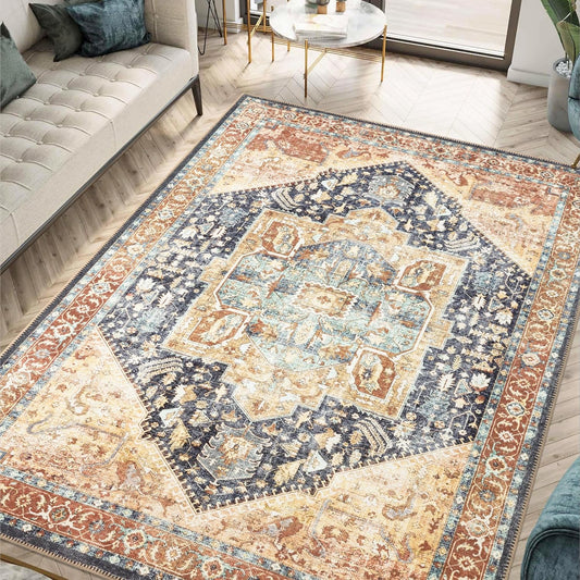 Keen Home Design 8x10 Rug - Machine Washable Area Rug with Non-Slip Backing, Ideal for Living Room, Dining Room, Bedroom - Vintage, Easy Clean, Durable, Low Pile Rug - (8' x 10')