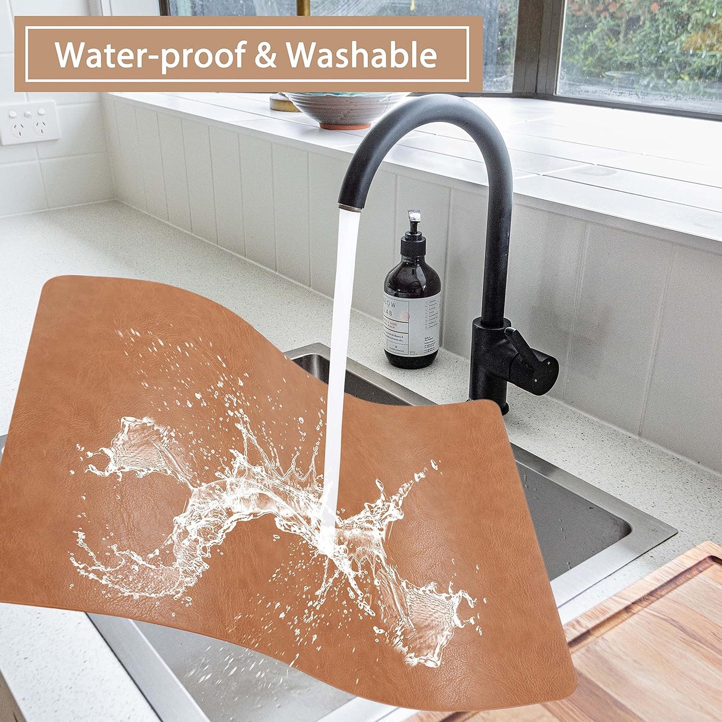 Set of 8 Faux Leather Placemats, PU Table Mats, Waterproof, Stain Resistant, Heat Resistant, Non-Slip Easy to Clean for Kitchen Dining Table,Conference Table F Flaxen