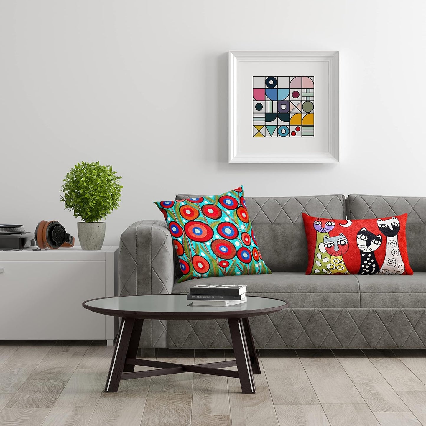 Floral Poppy Pillow Cover - Turquoise Suzani Poppies Accent Chair Cushion - 18x18 Inch Hand Embroidered Wool