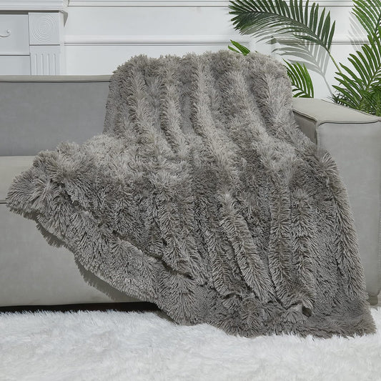 GONAAP Fuzzy Faux Fur Throw Blanket Twin Size Light Grey Super Soft Cozy Plush Fuzzy Shaggy Blanket for Couch Sofa Bed (Light Grey, Twin(60"x80"))