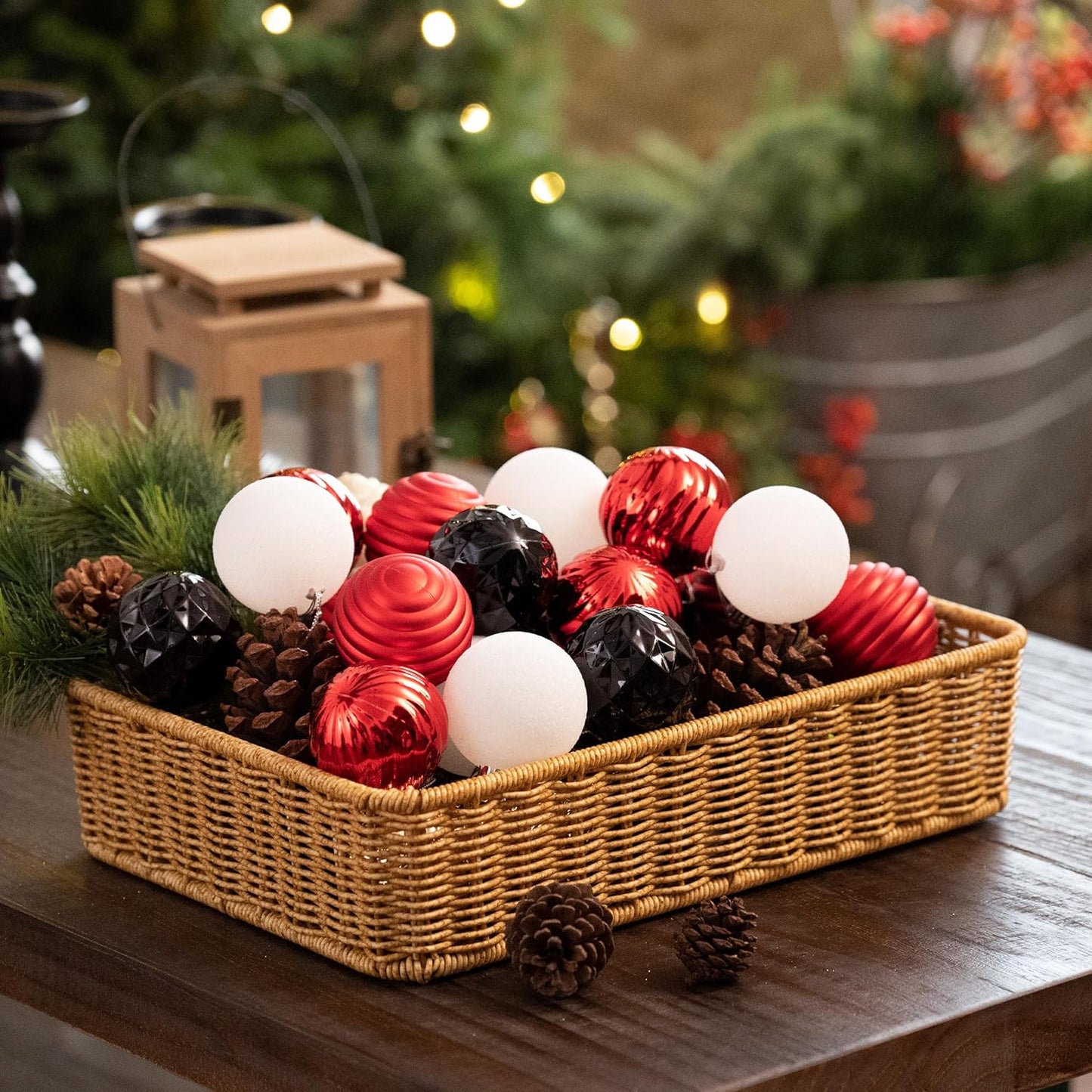 Valery Madelyn Christmas Ornaments Tree Decorations Set for Fall Halloween, 24ct Red Black Shatterproof Ball Ornaments, 2.36" Hanging Ornament Bulk for Xmas Holiday Party Decor