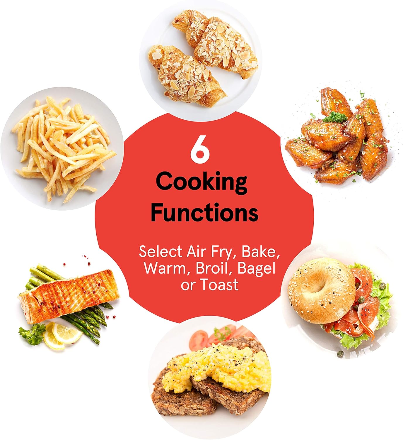 Gourmia GTF7350 6-in-1 Multi-function, Stainless Steel Air Fryer Oven - 6 Cooking Functions - Fry Basket, Oven Rack, Baking Pan & Crumb Tray, Included + Recipe Book