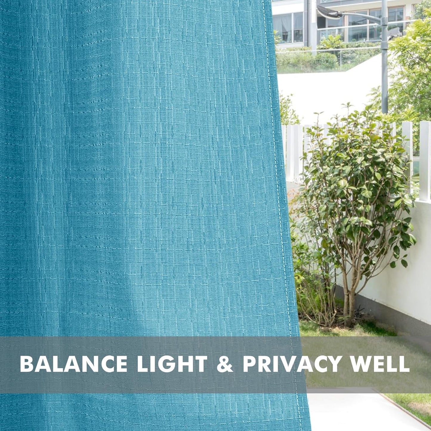HolidayIdeas 4 Panels Linen Outdoor Curtains for Patio Waterproof Teal Gazebo Privacy Curtains 110" Wide x 95" Long-Indoor/Outdoor Wide Curtains Weatherproof for Pergola, Porch, Backyard, Deck