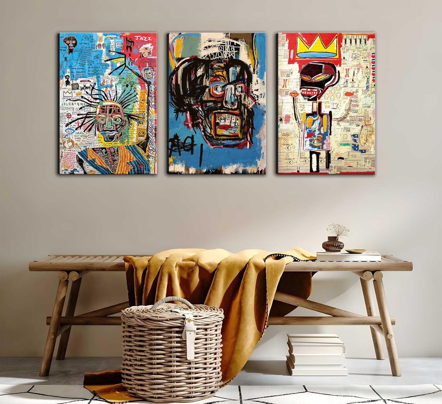 3 Pcs Modern Street Graffiti Wall Art Abstract Poster Print Wall Decor Artist Blue Print Canvas Painting for Living Room Bedroom Bathroom Office Home Decorations (Framed, 16"Hx12"W×3pcs)
