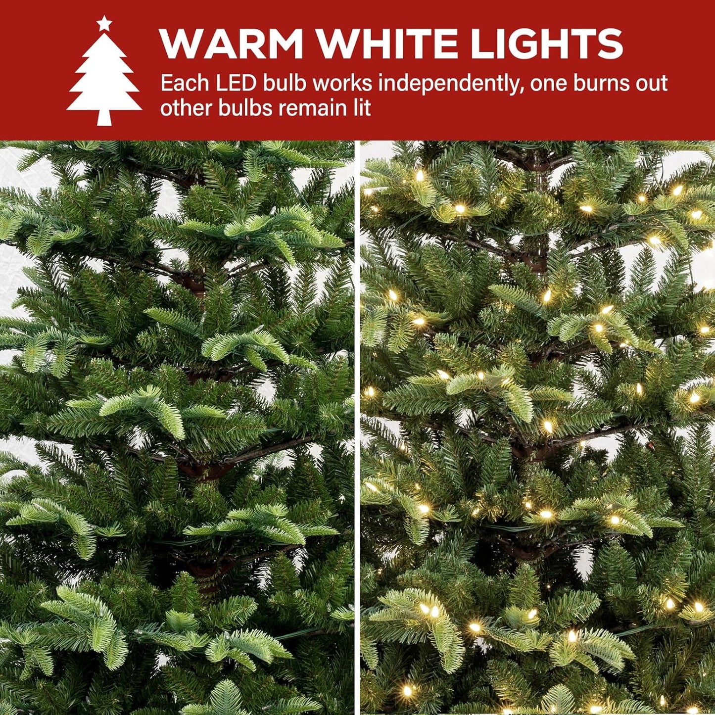 Hykolity 6 ft Artificial Christmas Tree with 797 PE &PVC Branch Tips, 330 Warm White LED Lights, Metal Stand and Hinged Branches