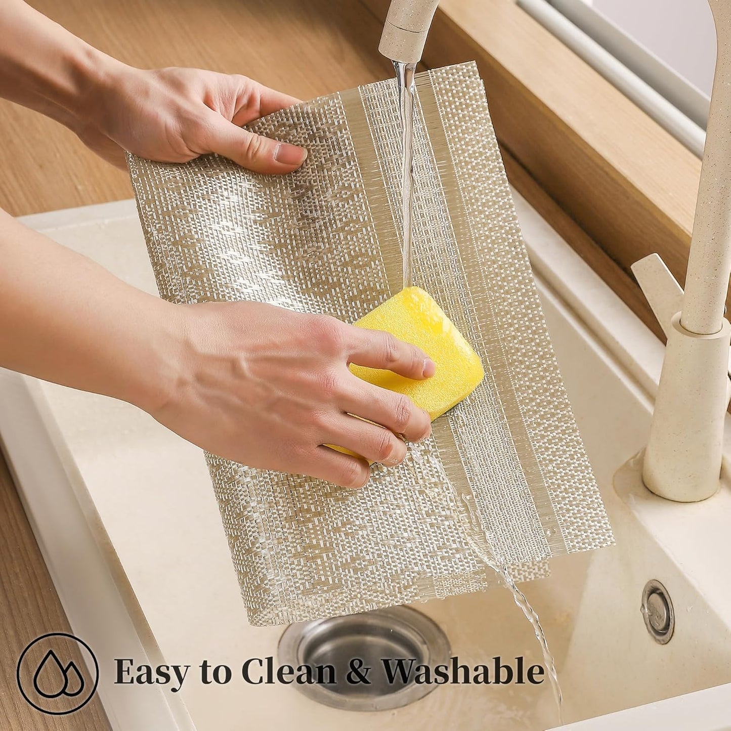 Leetaltree Stardust Yellow Placemats Set of 4 - Heat Resistant Non-Slip Place mats for Dining Table, Washable Durable PVC Vinyl Woven Table Mats（Stardust Yellow, 4）