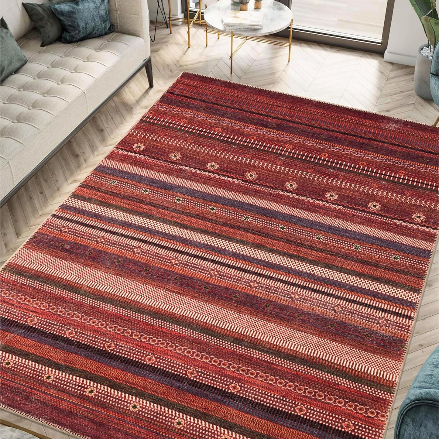 Keen Home Design 9x12 Rug - Machine Washable Area Rug with Non-Slip Backing, Ideal for Living Room, Dining Room, Bedroom - Vintage, Easy Clean, Durable, Low Pile Rug - (9' x 12')