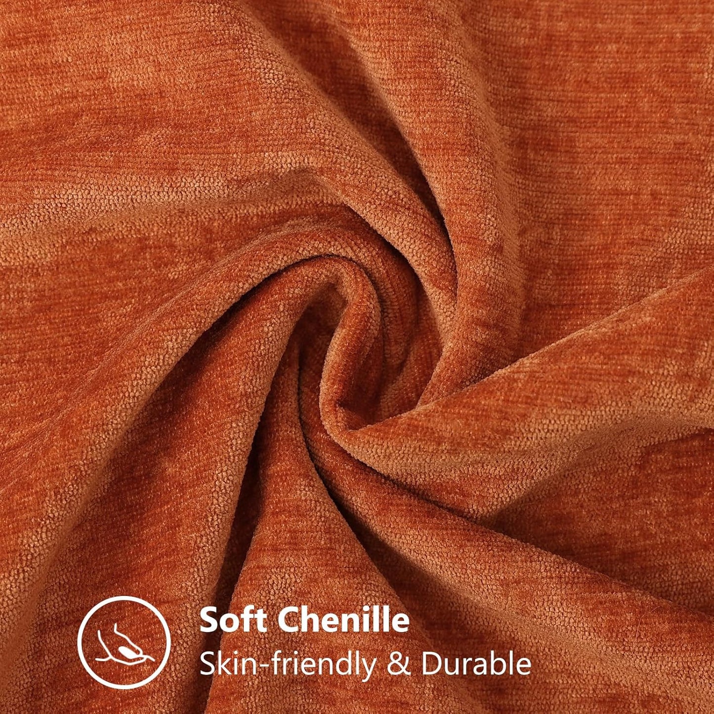 decorUhome Fall Chenille Soft Throw Pillow Covers 26x26 Set of 2, Farmhouse Velvet Neutral Decorative Euro Pillow Covers with Stitched Edge for Couch Sofa Bed Home Decor, Rust