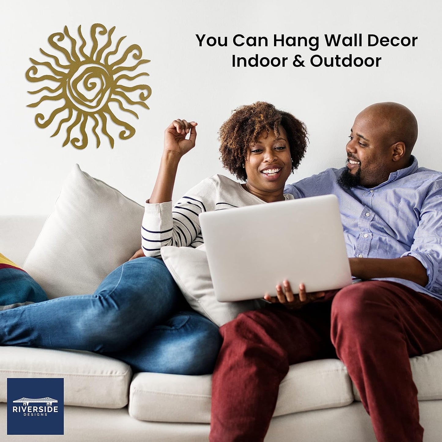 Riverside Designs Wacky Sun Metal Wall Art Indoor/Outdoor Decor - 18" Gold Rust Proof Wall Sculpture - Made in USA - Ideal for Bedroom, Garden, Home, Patio and Farmhouse