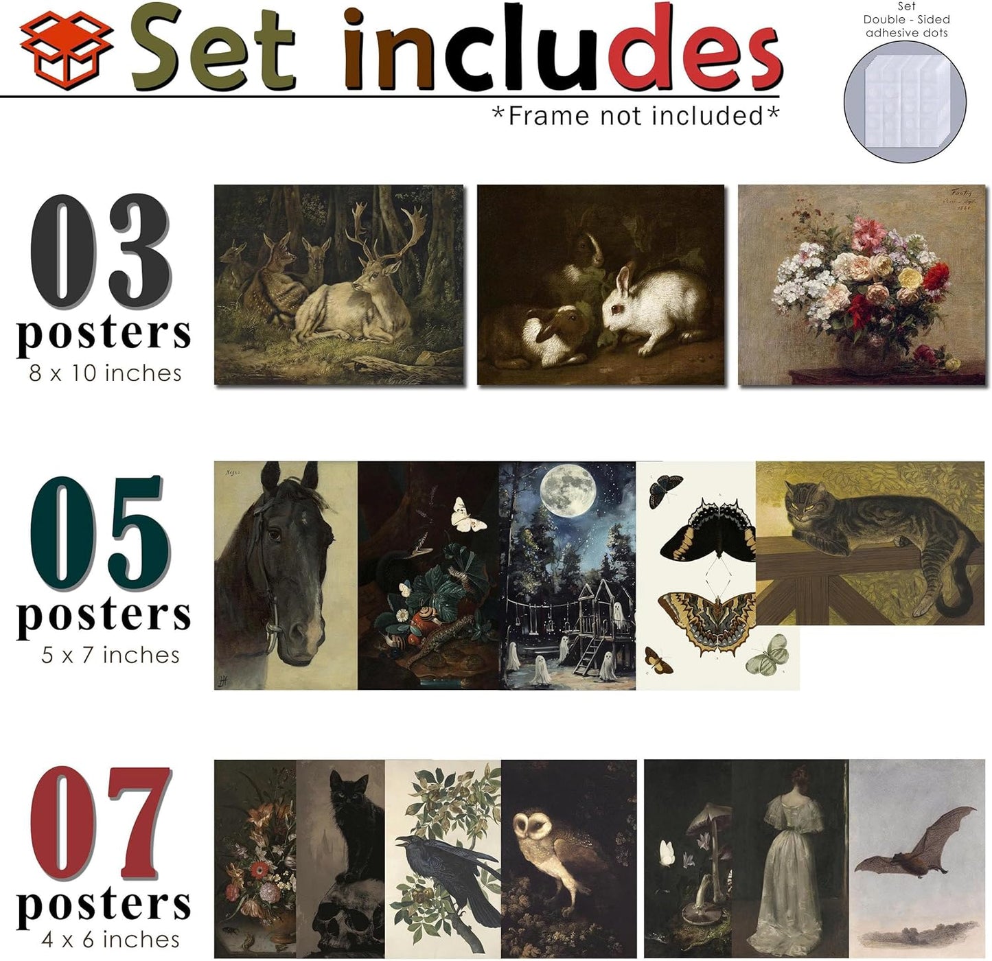 LANCHI95 15PCS Dark Cottagecore Decor, Dark Academia Decors, Cottage Core Whimsical Wall Art Goth Darks Moody Wall Decor for Living Room Bedroom 8x10 in (UNFRAMED)