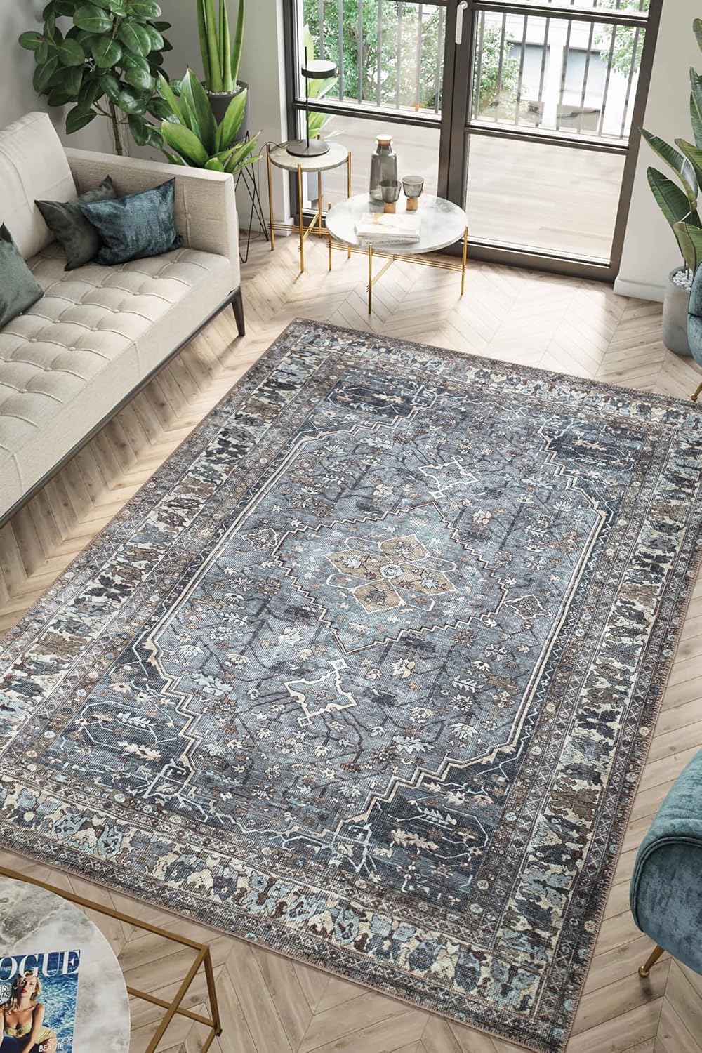 Keen Home Design 10x14 Rug - Machine Washable Area Rug with Non-Slip Backing, Ideal for Living Room, Dining Room, Bedroom - Vintage, Easy Clean, Durable, Low Pile Rug - (9'7" x 14')