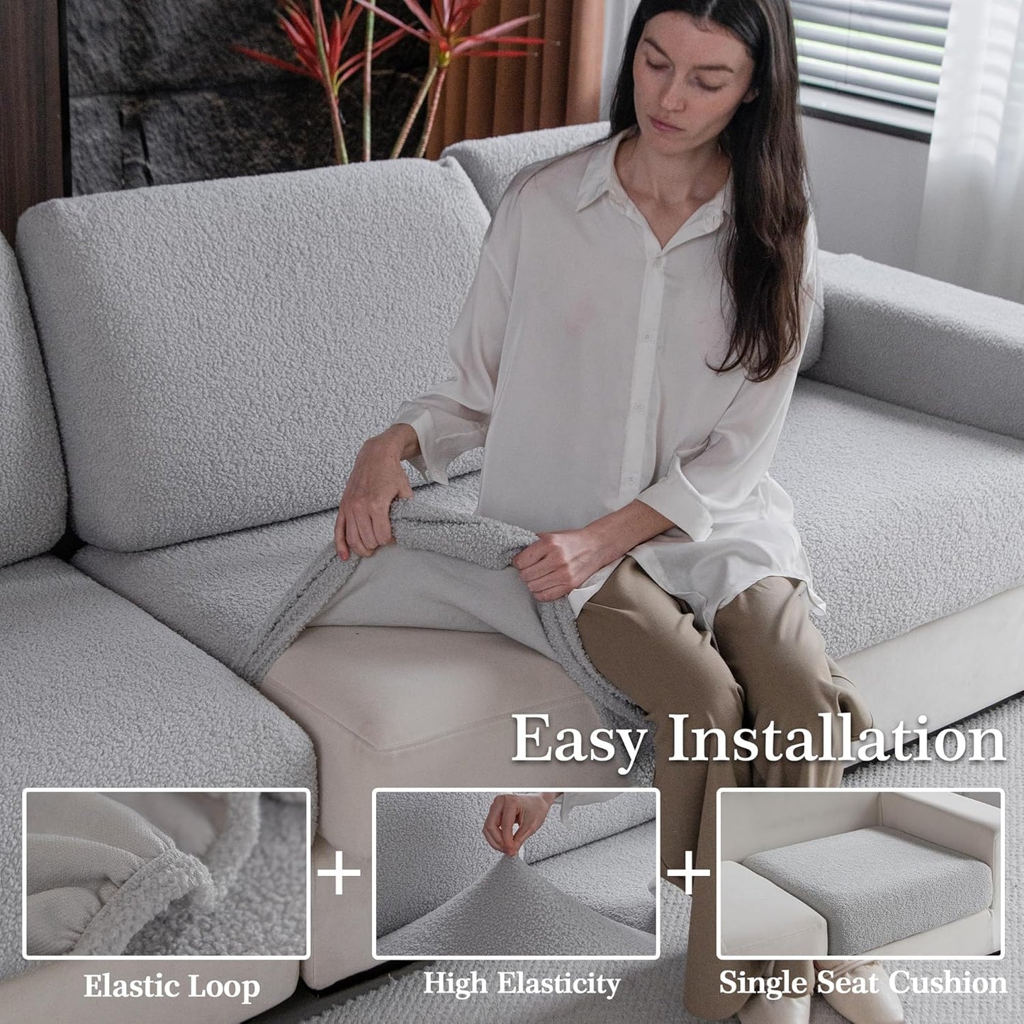 Couch Cushion Covers for Sectional Sofa, Stretch Soft Sofa Slipcovers Washable Wear-Resistant Universal Furniture Protector for Living Room(2 Seaters Covers, Light Gray)