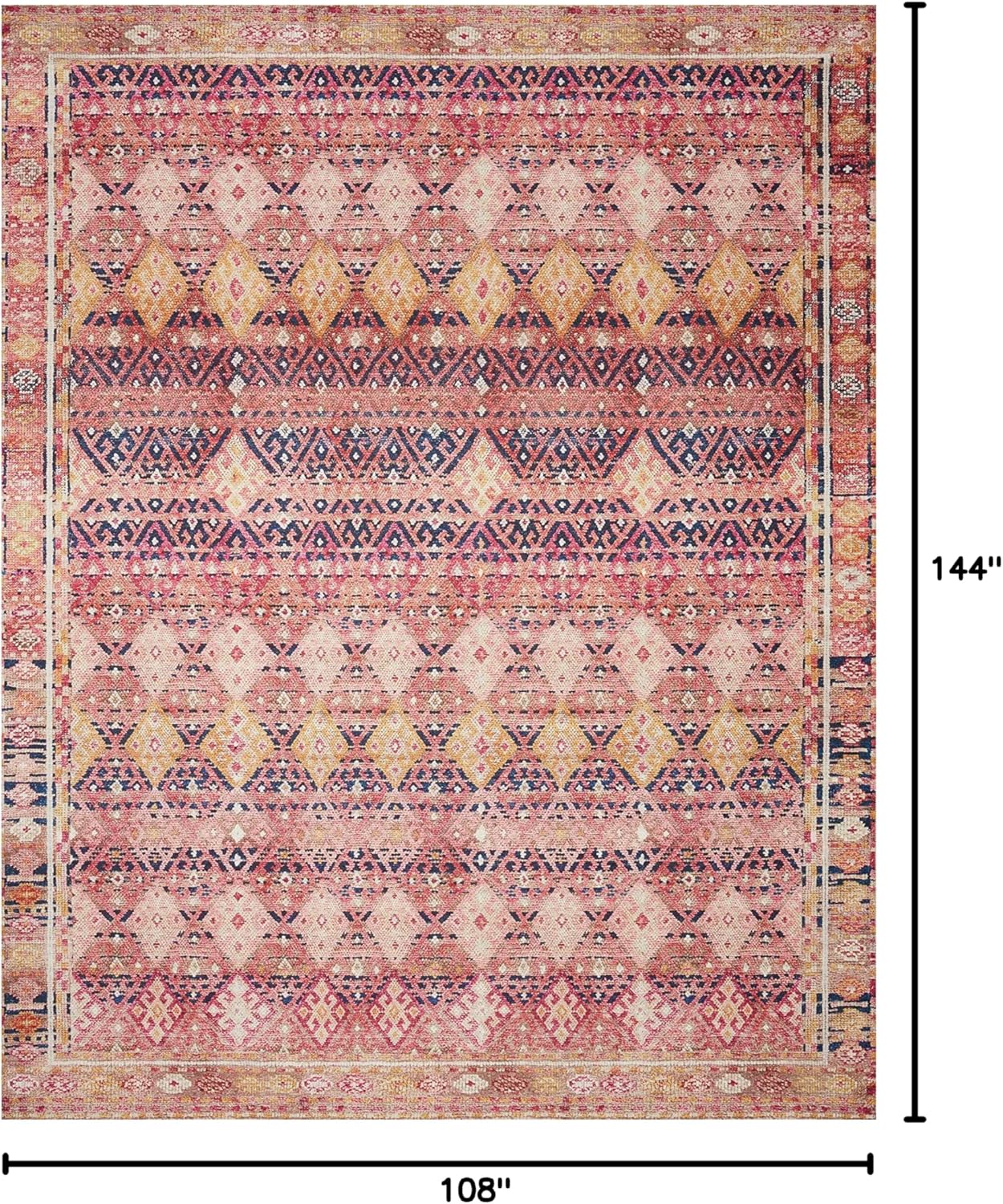 Loloi Layla Collection LAY-15 Magenta/Multi 9'-0" x 12'-0" .13" Thick Area Rug, Soft, Durable, Vintage Inspired, Distressed, Low Pile, Non-Shedding, Easy Clean, Printed, Living Room Rug