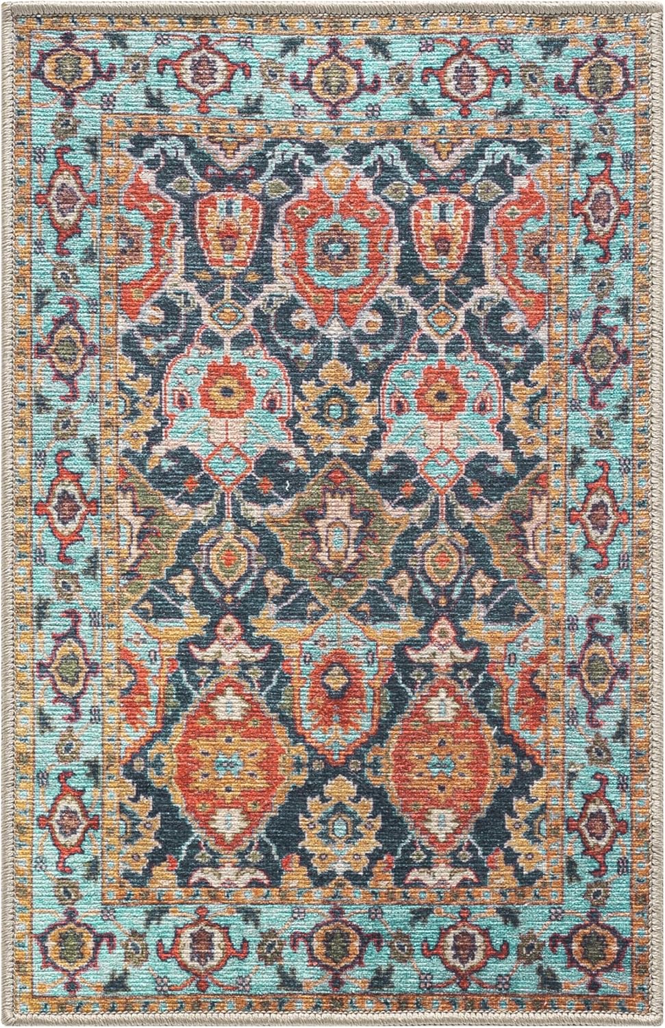 Keen Home Design 2x3 Rug - Machine Washable Entry Rug with Non-Slip Backing, Ideal for Enteryway, Kitchen, Bathroom, Laundry Room - Vintage, Easy Clean, Durable, Low Pile Rug - (2' x 3')