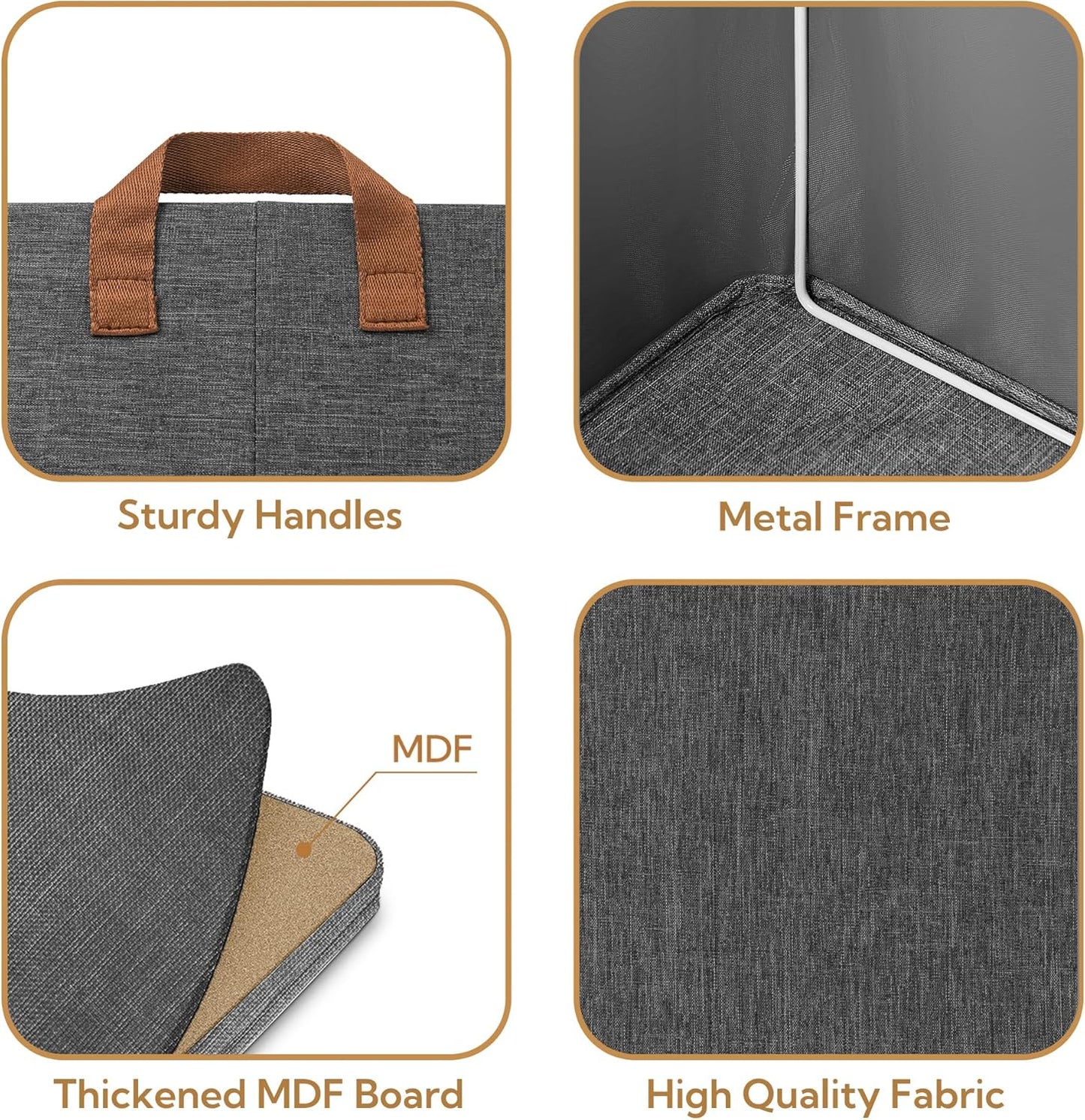 GRANNY SAYS Closet Storage Baskets, Collapsible Fabric Storage Bins with Metal Frame, Clothes Organizer Bins, Large Baskets for Shelves, Dark Gray, 4-Pack