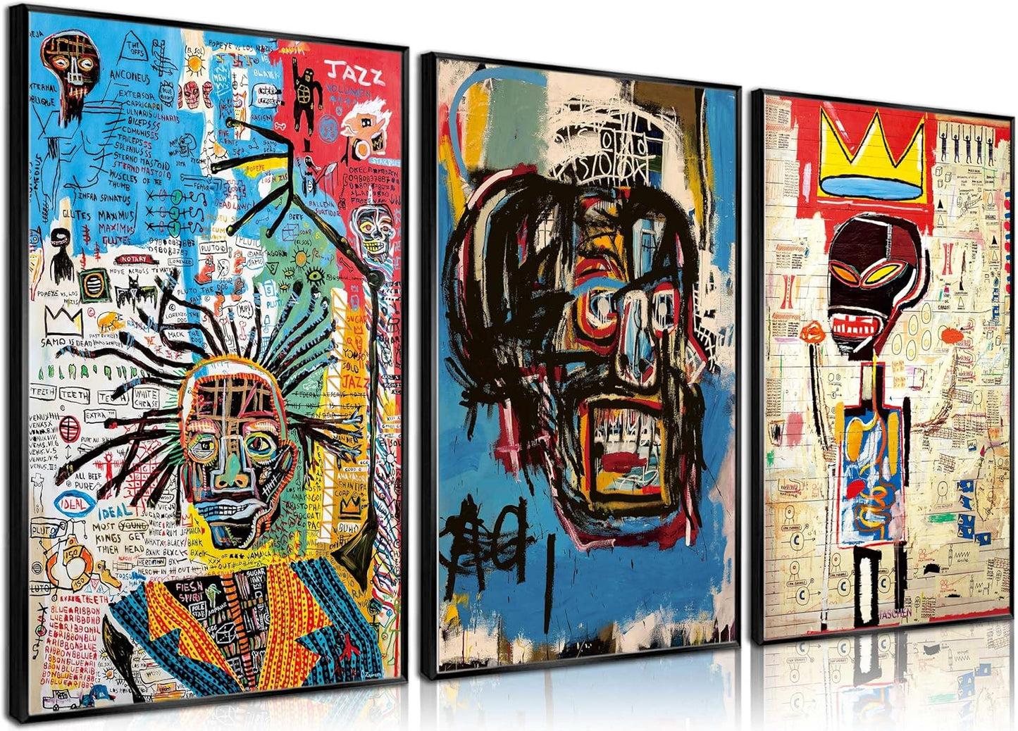 3 Pieces of Street Art Blue Graffiti Wall Decor Prints Modern Artist Aesthetics Canvas Painting Artwork Abstract Picture Poster Man Cave Living Room Bedroom Bathroom Office Home Decorations Unframed