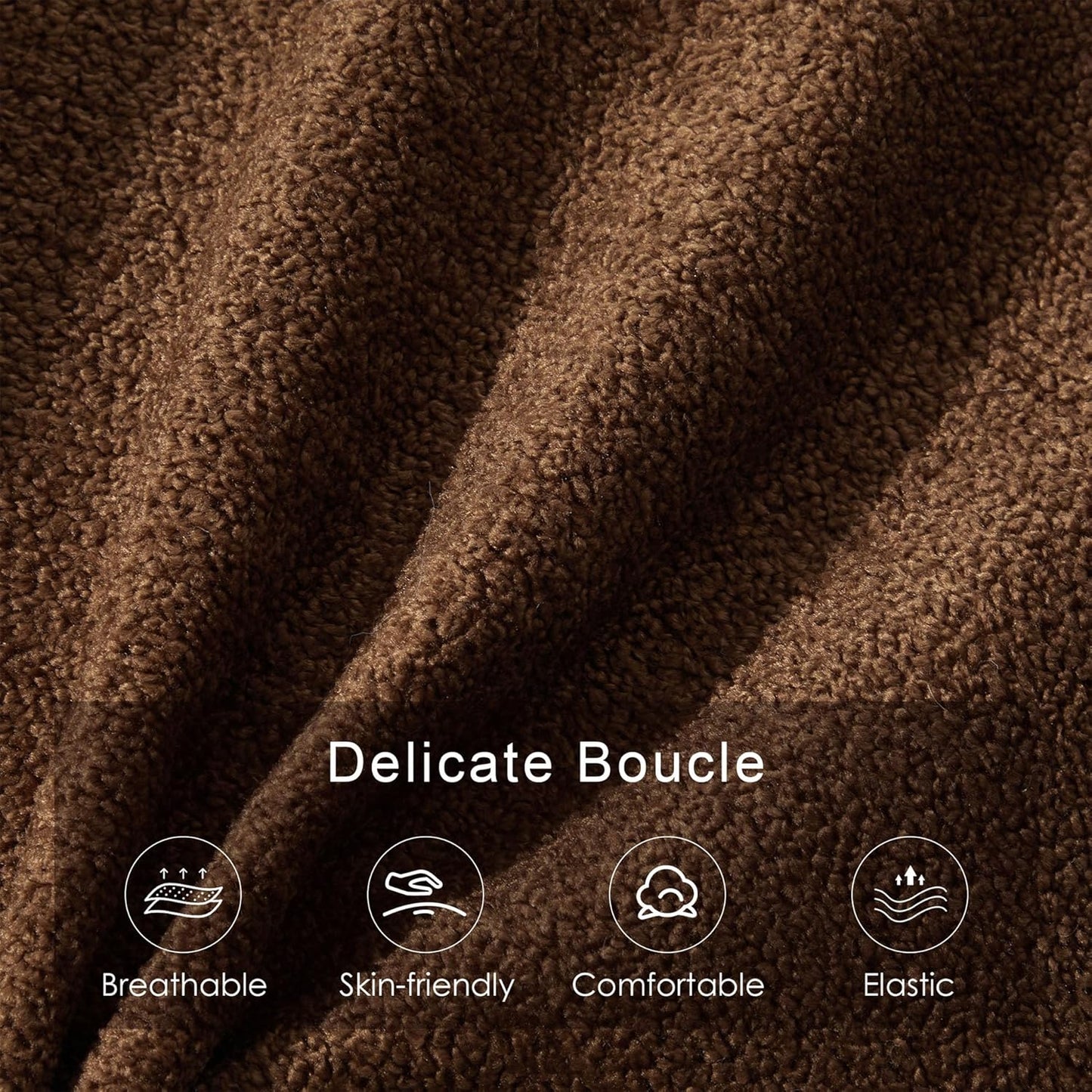 43.3" Bedroom Bench, Upholstered Entryway Bench, Modern End of Bed Ottoman with Solid Wood Legs and Adjustable Foot Pegs for Entryway, Dining Room and Living Room (Brown Boucle)