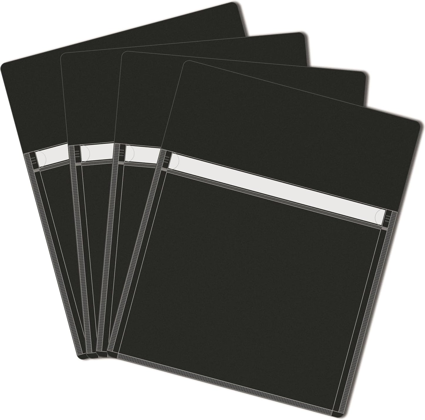 Magnetic Pocket 4 Pack – Self-Adhesive Magnetic Storage Pouch for Documents, Notes & Tools, Strong Magnet Backing for Fridge, Whiteboards, and Metal Surfaces (Black 4Pcs)