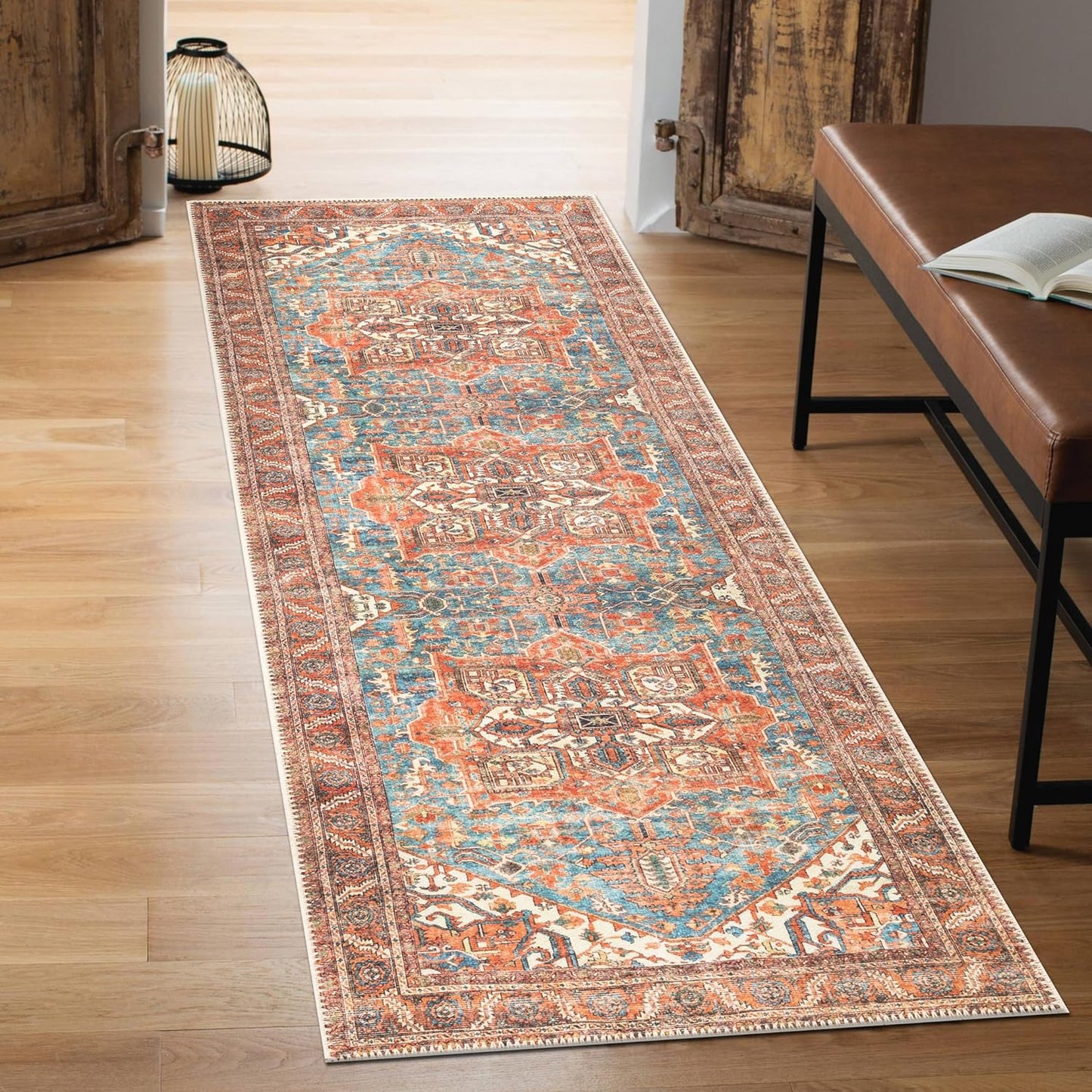 Keen Home Design 2x10 Rug - Machine Washable Runner with Non-Slip Backing, Ideal for Hallway, Entryway, Kitchen, Laundry Room - Vintage, Easy Clean, Durable, Low Pile Rug - (2'6" x 10')