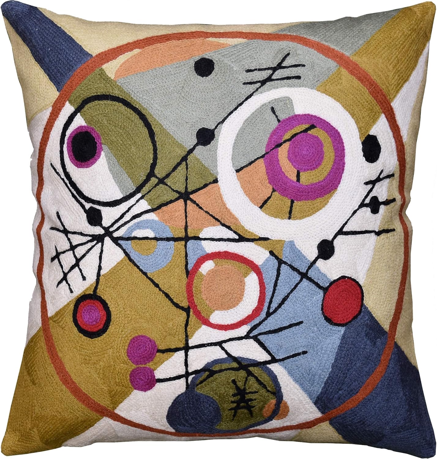 Kandinsky Abstract Throw Pillow Cover - Circles | Modern Couch & Outdoor Pillow | Mid Century Chair Cushions | Handmade Wool Size 18x18