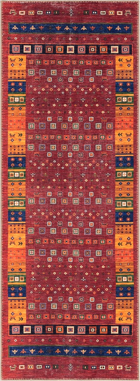 Keen Home Design 2x10 Rug - Machine Washable Runner Rug with Non-Slip Backing, Ideal for Hallway, Entryway, Kitchen, Laundry Room - Vintage, Easy Clean, Durable, Low Pile - (2'6" x 10')