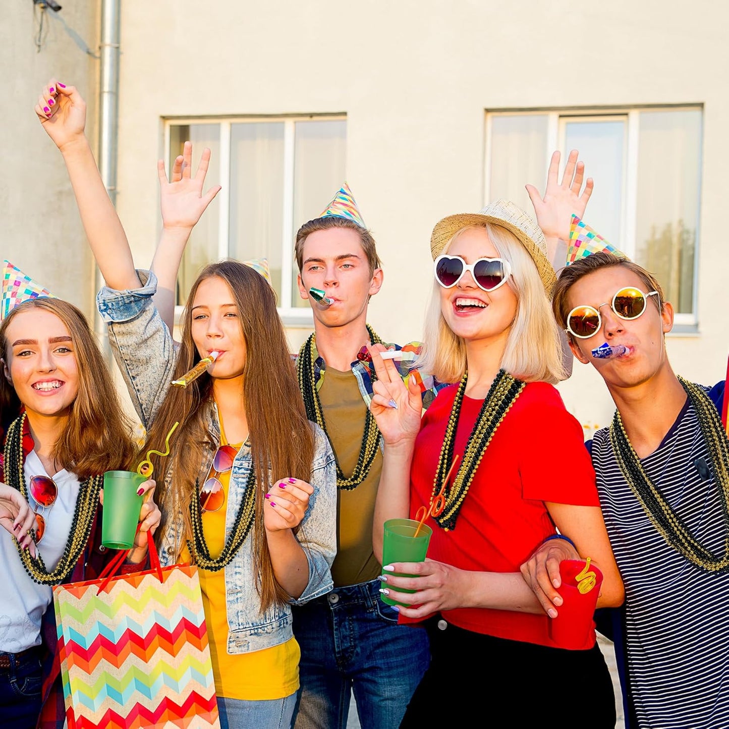 50PCS New Years Eve Bead Party Supplies, Black Gold Bead Necklace, 33" New Years Eve Beaded Necklaces, Festival Mardi Gras Parade Throw Accessories for Halloween Trick or Treat Accessories