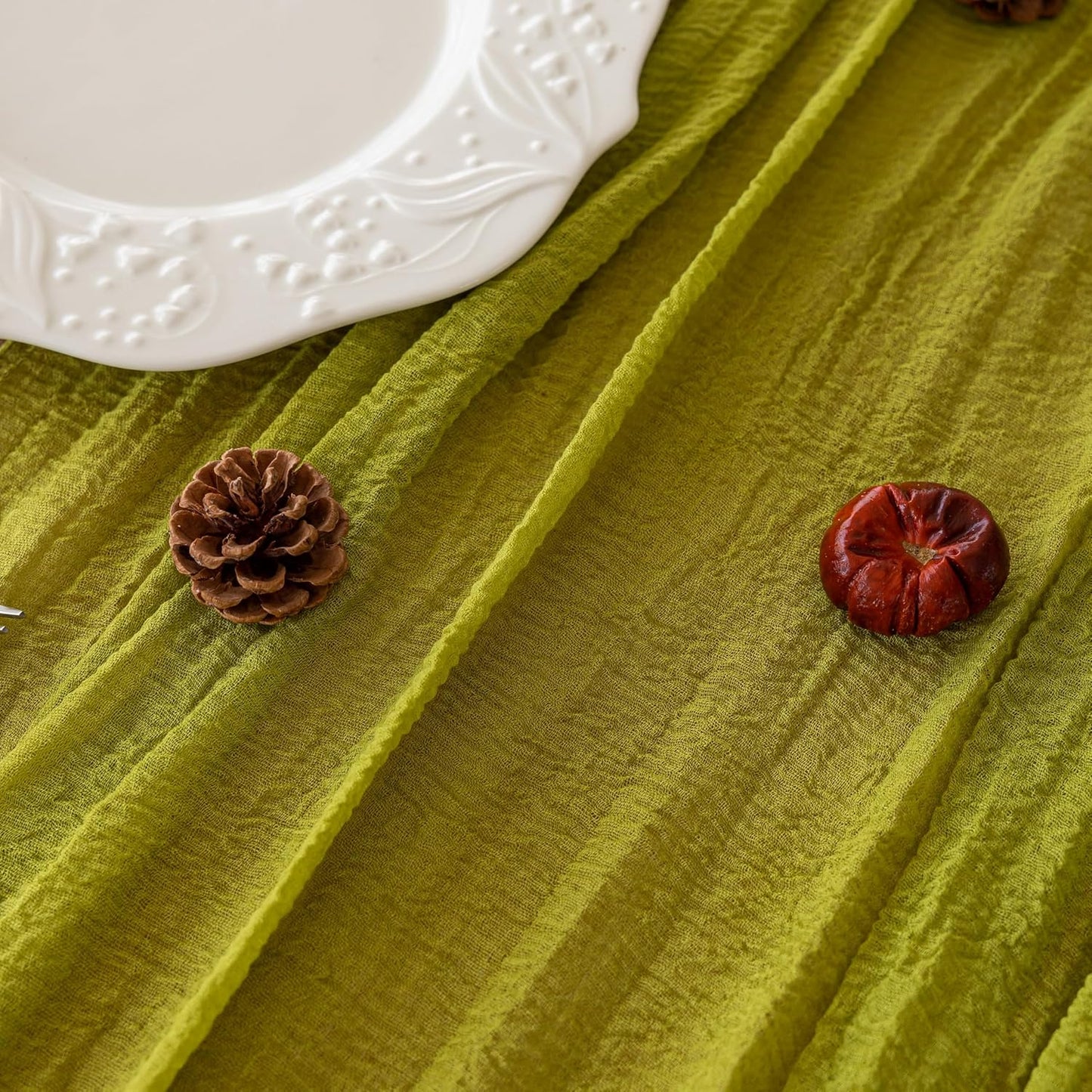 3pcs Moss Green Cheesecloth Table Runner Gauze 120 Inch 10 FT Rustic Boho Cheese Cloth Runner for Wedding Baby Shower Bridal Shower Birthday Party Long Sheer Home Decorations