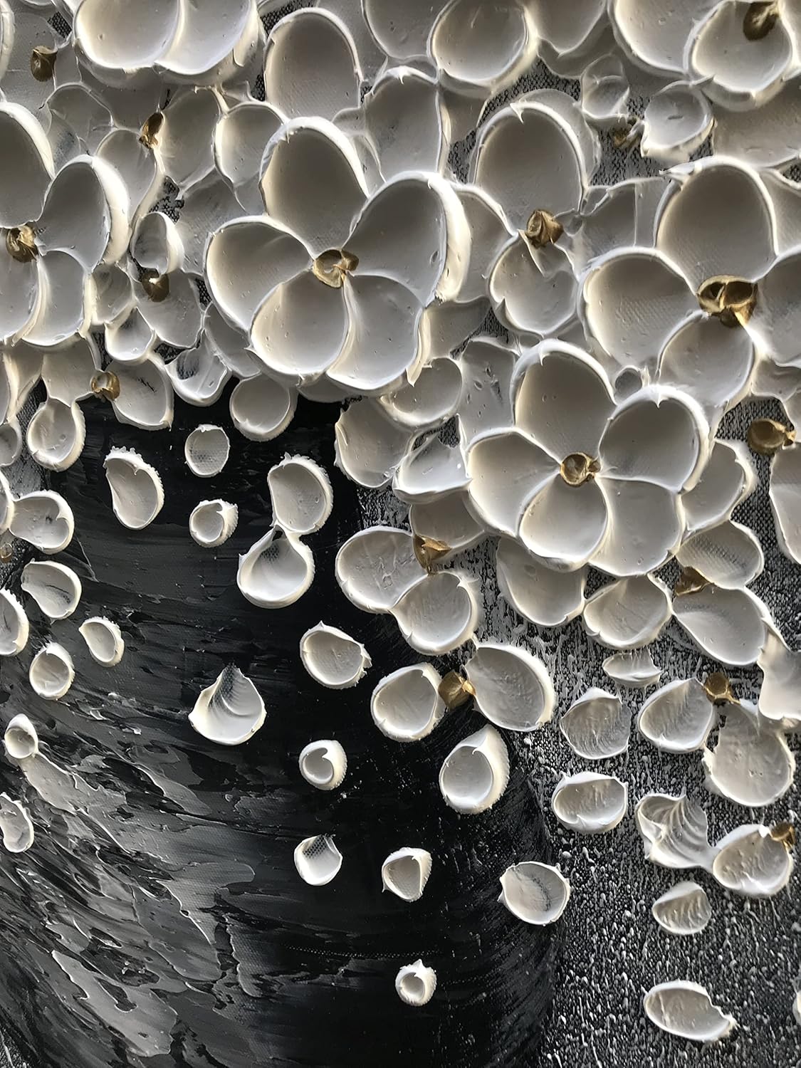 Canvas Wall Art Grey and white flower painting, 30x30 inchs modern flower tray knife painting, bedroom kitchen dining room living room office home wall decoration