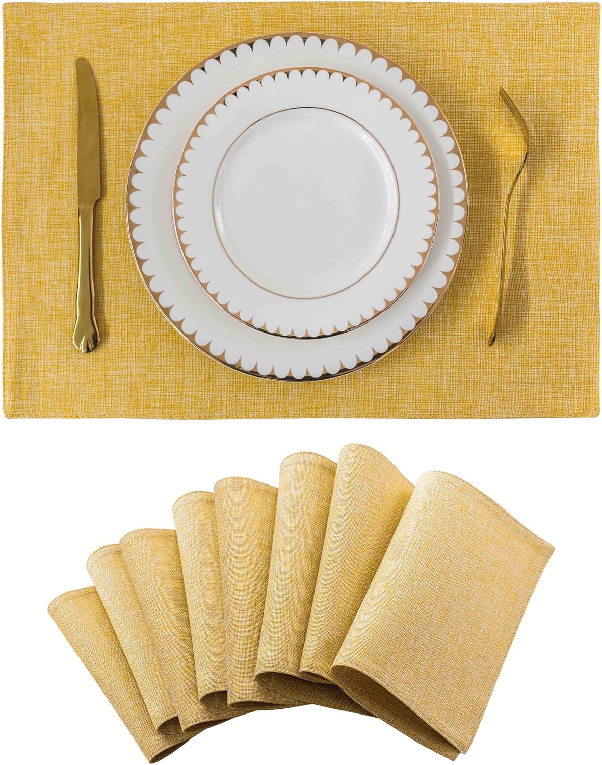 Home Brilliant Cloth Placemats Set of 8 Linen Placemat Washable Heat Resistant Dining Table Place Mats for Kitchen Table Holiday Dinner Summer Fall Decoration, Yellow
