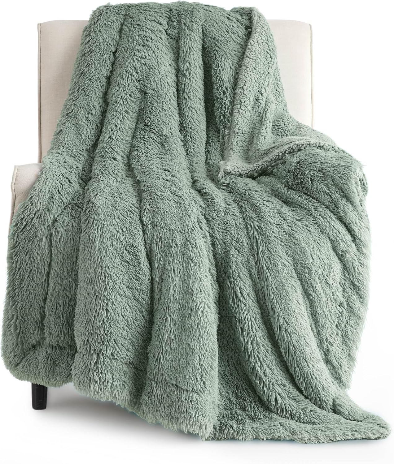 Bedsure GentleSoft Fuzzy Sherpa Faux Fur Twin Blanket Sage Green Cozy Gifts for Women Men, Soft Fleece Plush Warm Minky Thick Blanket Twin Size for Bed, Dorm Essentials Sage Room Decor Gifts, 60x80