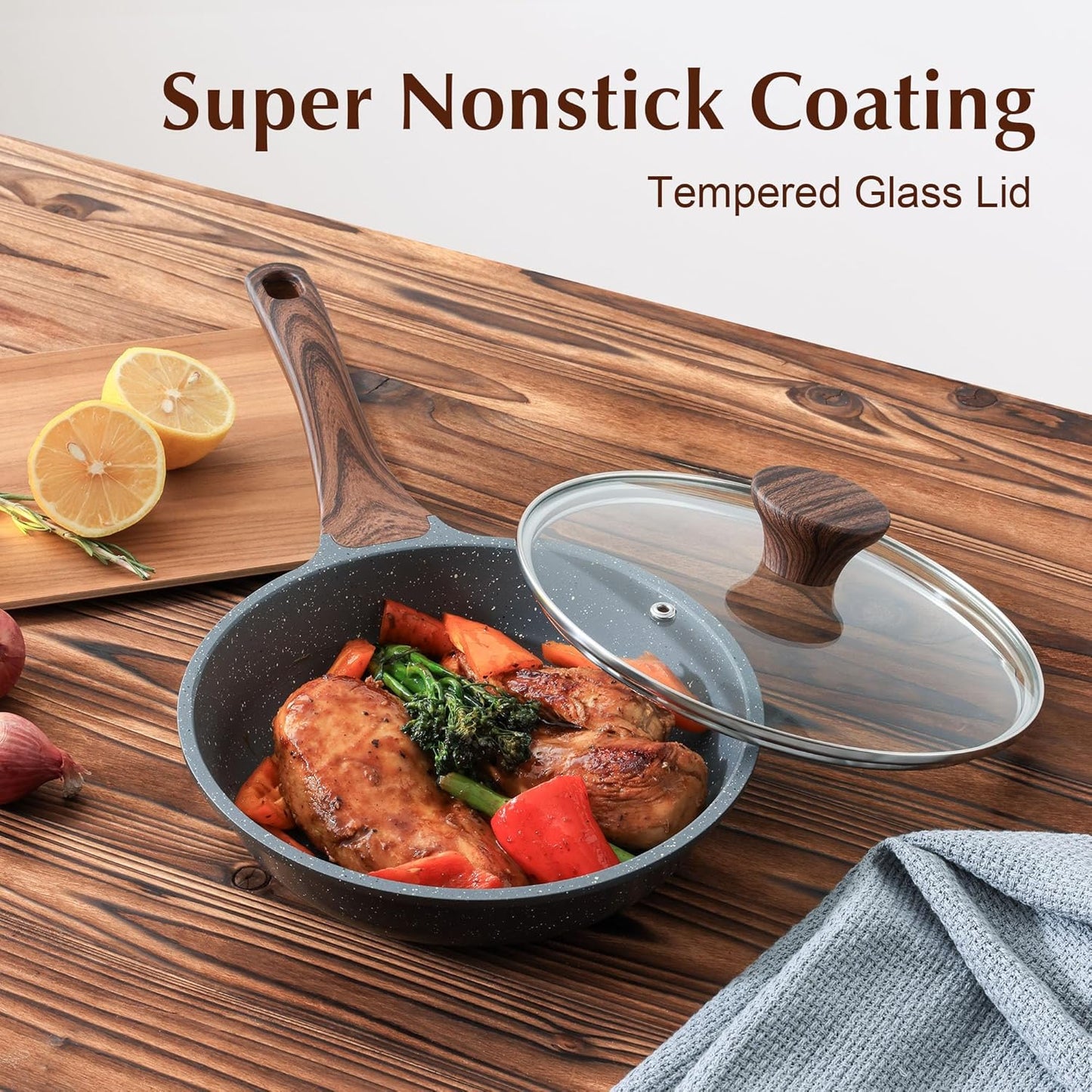 SENSARTE Nonstick Frying Pan Skillet with Lid, Omelet Pan with Cover, Healthy Egg Pan Chef's Pan, Kitchen Cooking Pan, PFOA Free (8inch + Glass Lid)