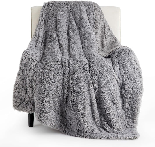 Bedsure GentleSoft Fuzzy Sherpa Faux Fur Twin Blanket Grey Cozy Gifts for Women Men, Soft Fleece Plush Warm Minky Thick Blanket Twin Size for Bed, Couch, Dorm Essentials Grey Room Decor Gifts, 60x80