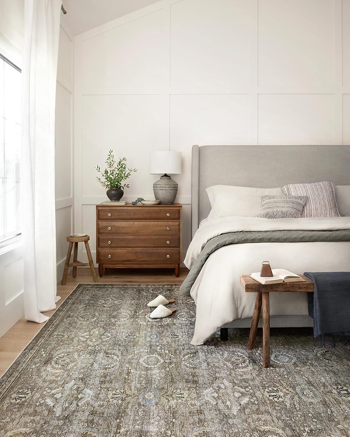 Loloi Layla Collection LAY-13 Antique/Moss 2'-6" x 12'-0" .13" Thick Runner Rug, Soft, Durable, Vintage Inspired, Distressed, Low Pile, Non-Shedding, Easy Clean, Printed, Living Room Rug