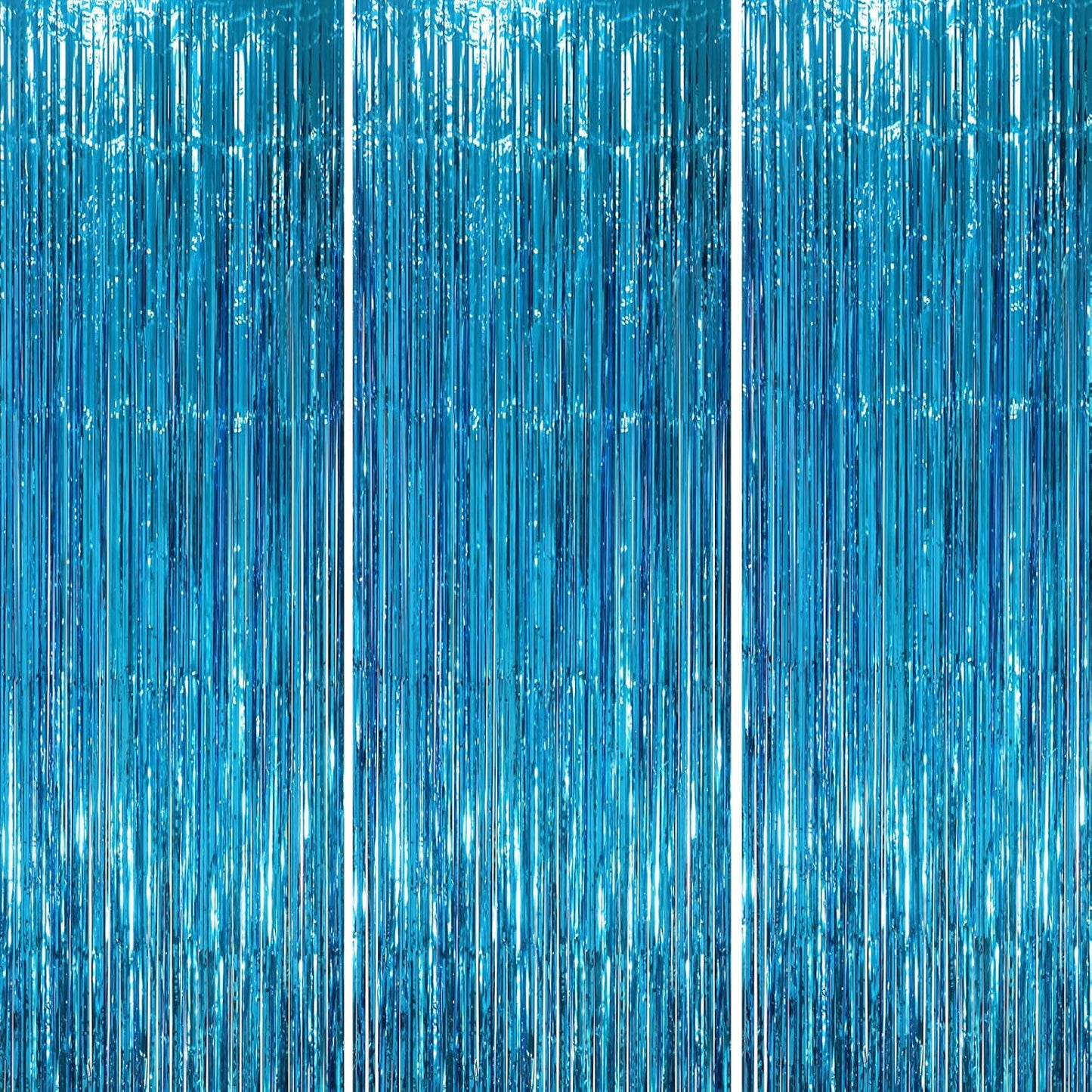 3 Pack 3.3 x 8.2 ft Retro Blue Foil Fringe Backdrop Curtains, Tinsel Streamers Party Decorations, Fringe Backdrop, Door Shimmer for Retro Theme Party