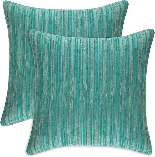Yeiotsy Decorative Pillow Covers Teal, Pack of 2, Modern Striped Throw Pillow Cases Geometric Cushion Covers (Teal, 18 X 18 Inches)