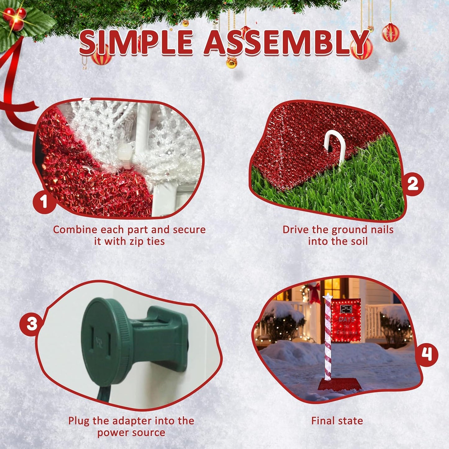 5FT Lighted Christmas Countdown Sign, Remote Control Available Within 0-60 Days, Holiday Countdown Sign Decor with 125 LED Lights, Freestanding Glittered Holiday Display for Outdoor, Indoor