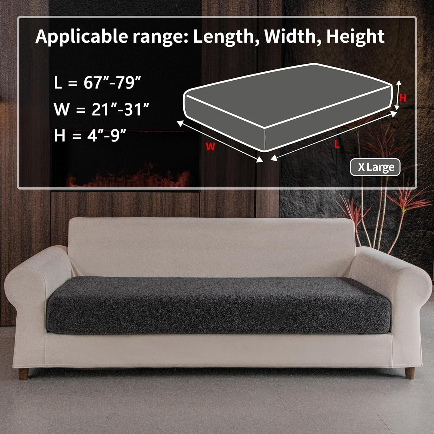 Couch Cushion Covers for Sectional Sofa, Stretch Soft Sofa Slipcovers Washable Wear-Resistant Universal Furniture Protector for Living Room(1 Piece Oversized Cover, Dark Gray)