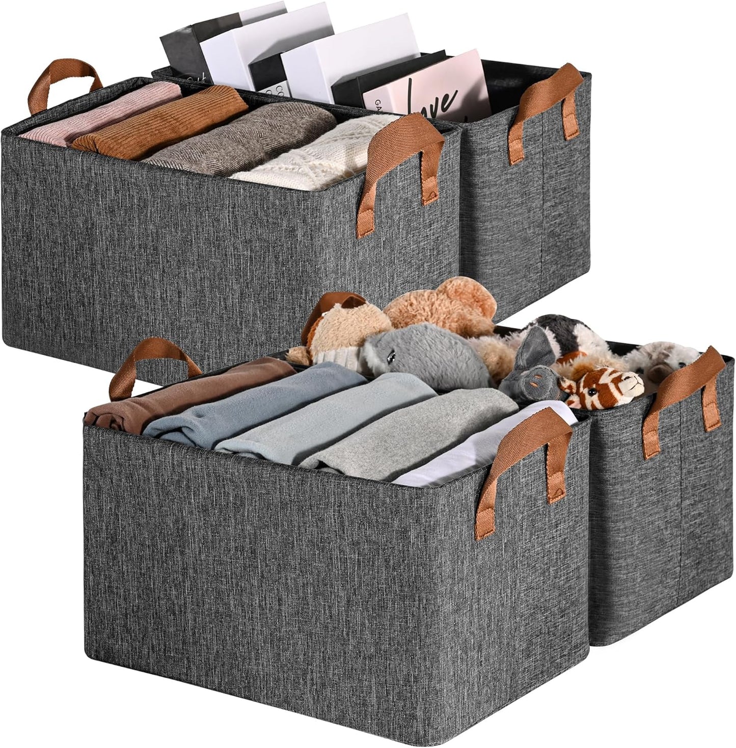 GRANNY SAYS Closet Storage Baskets, Collapsible Fabric Storage Bins with Metal Frame, Clothes Organizer Bins, Large Baskets for Shelves, Dark Gray, 4-Pack